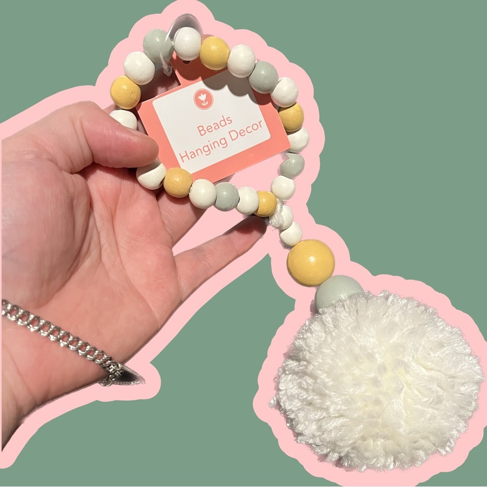 NWT 1 Boho PomPom Pastel Colors (Green Yellow White) Bead Hanging Wall Decor